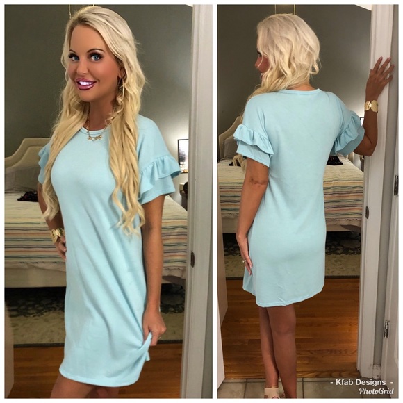 💕LAST 1! Baby Blue Ruffle Sleeve Tunic Dress! - Picture 2 of 4